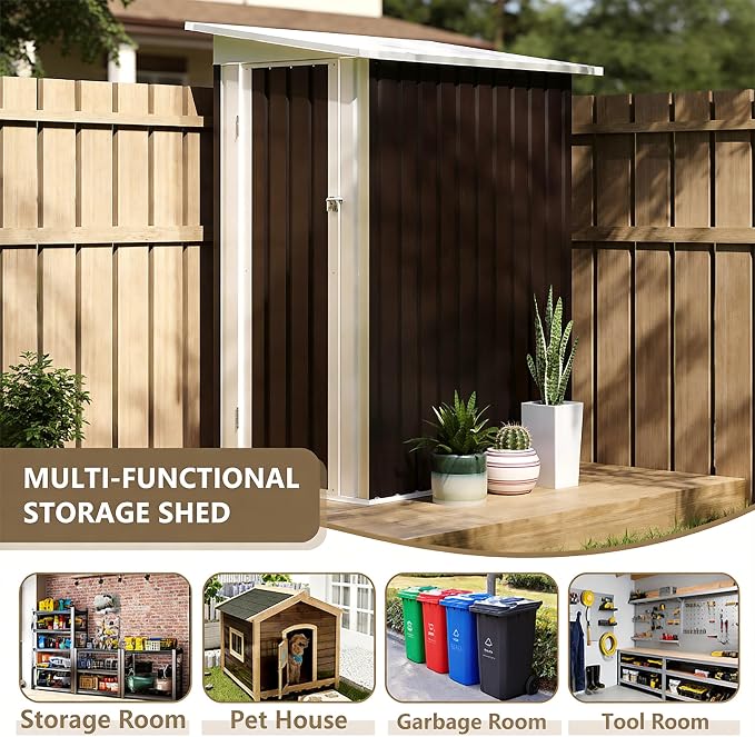 4 * 2 FT Metal Garden Storage Sheds for Patio Backyard Tools House Storage Waterproof Garden Tool Storage Sheds (Grey)