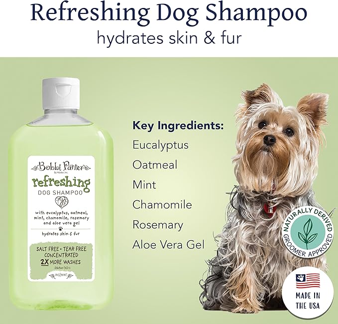 Bobbi Panter Refreshing Dog Shampoo Eucalyptus, Mint, Chamomile & Rosemary – Hydrating Natural Formula for Clean Fresh Coat, Tear-Free, 30:1 Concentrate, 14 oz (Case of 12)