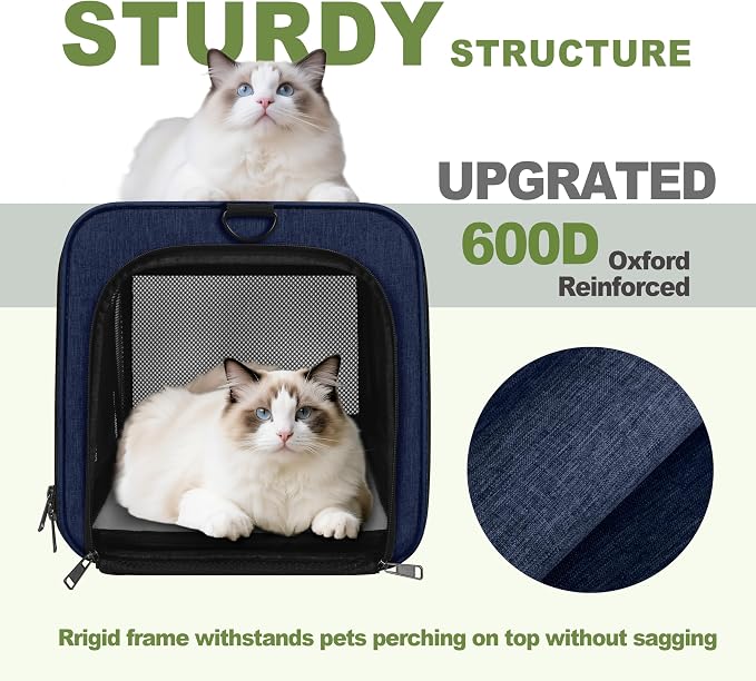 GAPZER Cat Carrier 18x11x11 United Airline Approved, Soft Pet Flying Kennel | Small Dog Chihuahua Crate 5-10 Pounds, Softshell Kitty Taxi Transport Cage 18lbs, Sturdy Miniature Poodle Top Loader Vet Case