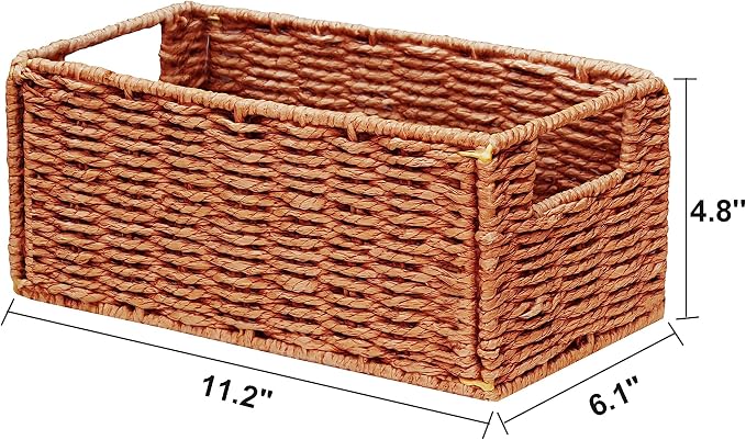Vagusicc Wicker Storage Basket, Set of 2 Hand-Woven Paper Rope Wicker Basket, Small Storage Baskets for Organizing Toilet Paper, Foldable Small Cube Organizer Bins for Shelves (Orange)
