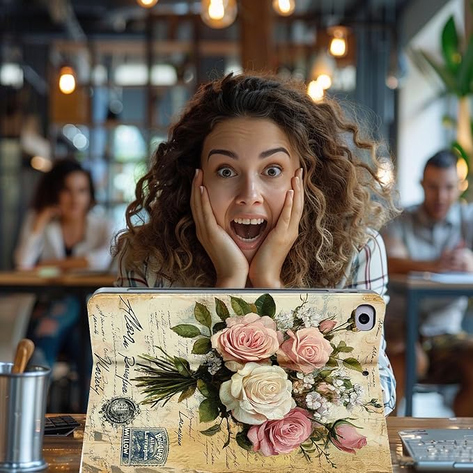 for Microsoft Surface Pro 11/10/9-13" 2024/2022 Tablet Case,Auto Wake/Sleep,Adjustable Stand Protective Cover - Vintage Rose Bouquet