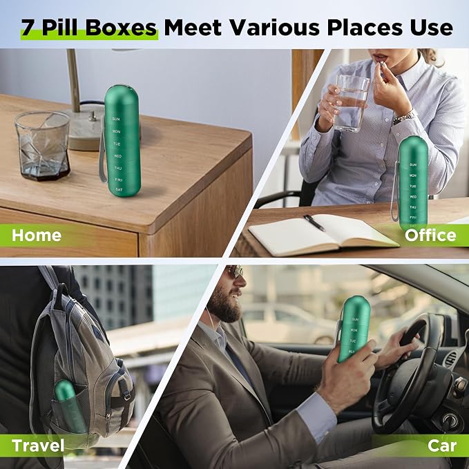 Zannaki Metal Moisture Proof Weekly Pill Organizer, Stackable Aluminum Alloy BPA Free Travel Hiking 7 Day Pill Box Case Waterproof and Large Compartment to Hold Pills, Vitamins, Fish Oil, Supplements