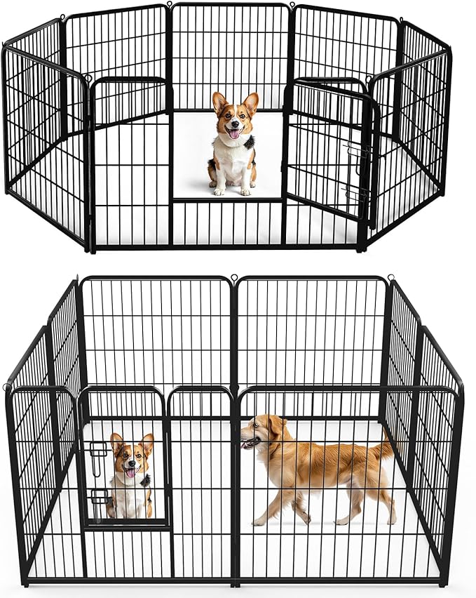 DUMOS Dog Playpen 32 Inch 8 Panels Indoor Outdoor Metal Pet Fence | Foldable Dog Play Pen with Door, Portable Exercise, RV Camping, Puppy Small Medium Dogs