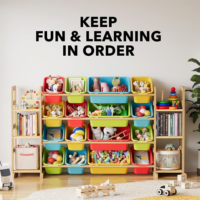 SpaceAid Toy Storage Organizer with 6 Shelves and 16 Bins, Toy Organizers Storage Bookshelf, Kids Bin Shelf Toys Box Bookcase for Bedroom Playroom Organization Room Decor, Multi-Colored