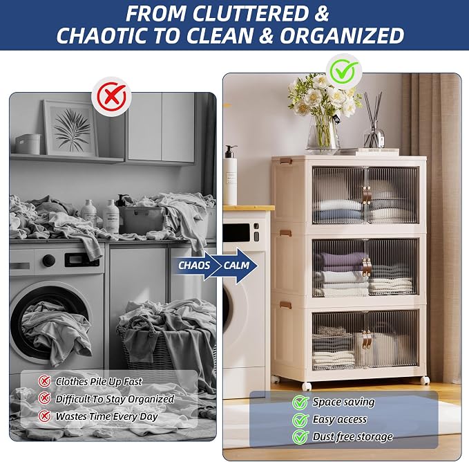 SAILUN 348Qt Stackable Storage Bins,Storage Cabinet a Lid,3Pack Blush White