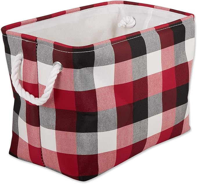 DII Buffalo Check Storage Collection Collapsible Bin with Handles, Large Rectangle, 17.5x12x15, Tri Color Cardinal Red