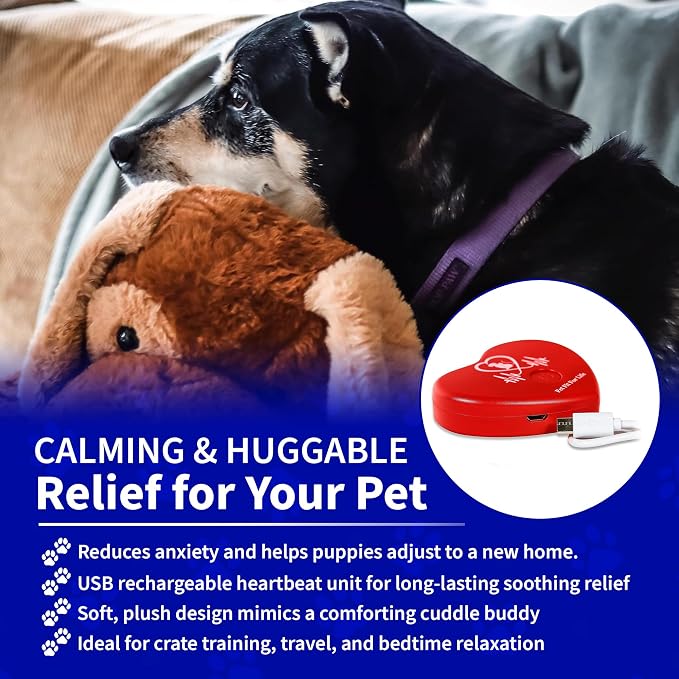 Pet Fit For Life Cuddle Pup Toy with Heartbeat & Heat Pack - 23" Long Large | Heartbeat & Heat Pack with USB Rechargeable Design. Huggable Teddy Bear Texture for Crate Training and Cozy Comfort.
