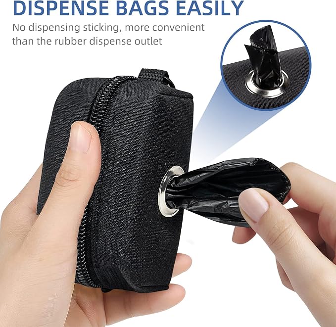 2 Pack Poop Bag Holder for Dogs and Cats Black Waste Bag Dispenser Poop Bag Pouch Dispenser with 2 Roll of Free Poop Bags for Leash Accessory Bicycle (Black, 2 Pack)