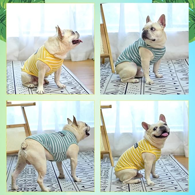 MIHACHI Dog Shirts Cotton Striped T-Shirt, Summer Pet Clothes for Small Dogs, 2-Pack Soft Puppy Apparel Cat Tee, Sleeveless Lightweight, Quick Dry, Breathable,Stretchy, Blue Yellow S