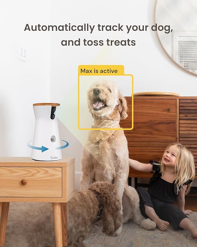 Furbo 360° Dog Camera [No Monthly Fee] | 360° Rotating Live View, Barking Alerts, Treat Toss, 2-Way Audio, Night Vision, Smart Home Puppy Monitoring, No AI Alerts