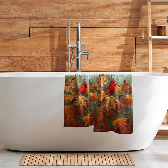 Giwawa Fall Birds Hand Towel Set of 2 Autumn Trees Maple Leaves Orange Towel Rustic Thanksgiving Face Towel Ultra Soft Fast Drying Seasonal Dish Wash Cloth for Hotel Bathroom Gym Home
