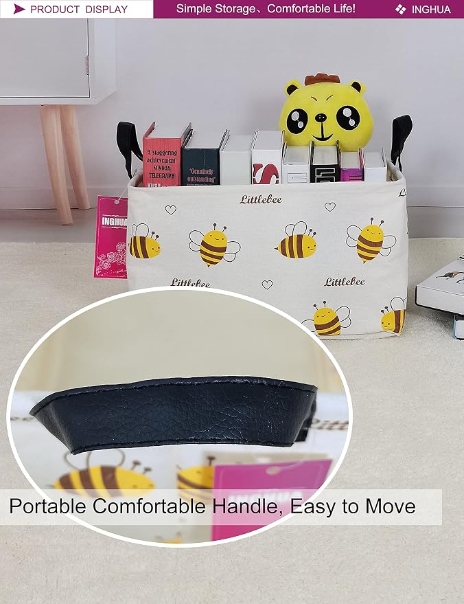 Rectangular Bee Storage Basket Gift Bag | Gifts Bag for Toys,Books,Clothes,Gifts,Pets-Perfect for Home,Office,Nursery,Dorm,Shelf