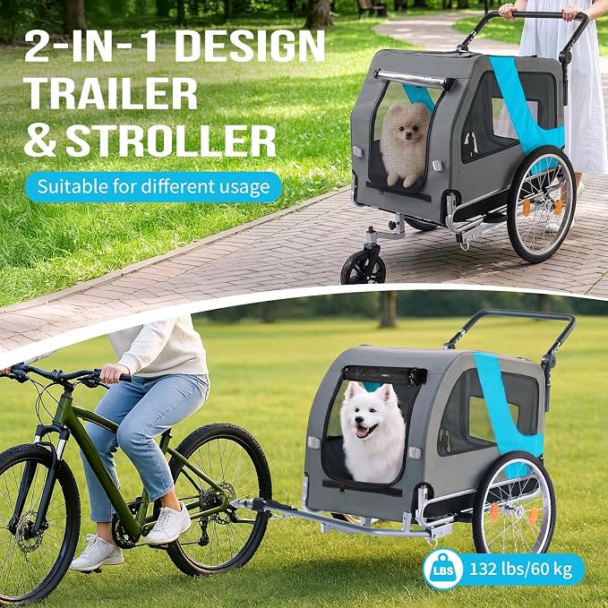 Ktaxon 2-in-1 Pet Bike Trailer, Heavy Duty 132lbs Load Capacity Foldable