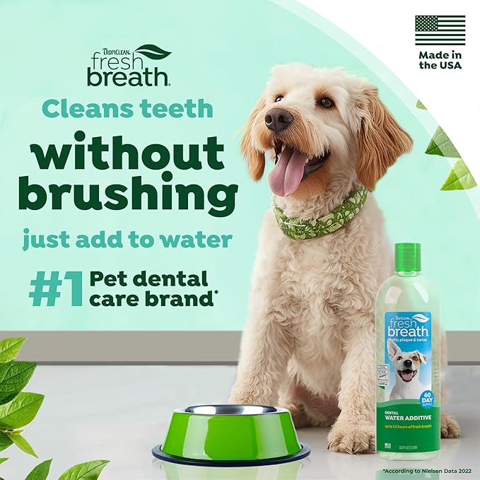 TropiClean Fresh Breath Water Additive for Dogs 2-Pack, 33.8oz Each — Dog Breath Freshener & Teeth Cleaning Solution, Better Value for Daily Use