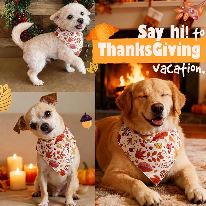 Fall Dog Bandana Colorful Autumn Leaf Scraf, 30-75lbs Large Pets
