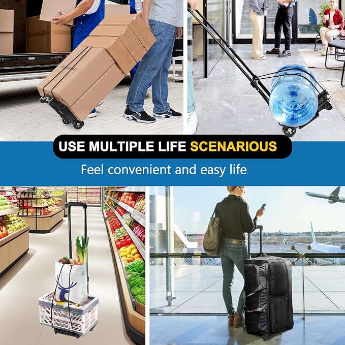 Folding Hand Truck Dolly Cart, Folding Cart Small Dolly with Wheels, | Lightweight Utility Dolly Expandable Baseplate Small Backpack Portable Luggage Cart for Airport Travel