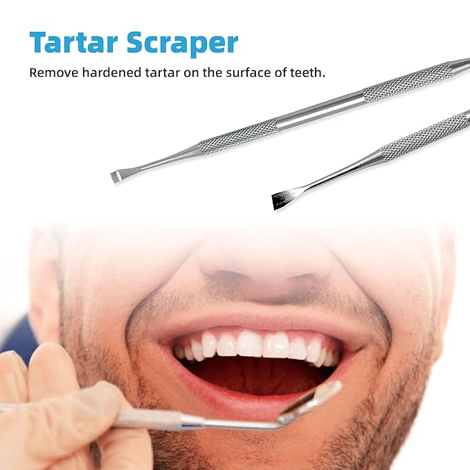 4 Pack Dental Tools for Teeth Cleaning, Professional metal toothpick home oral care kit,Stainless steel dental scraper, plaque remover, with storage box, dentist-grade, pet oral care kit.