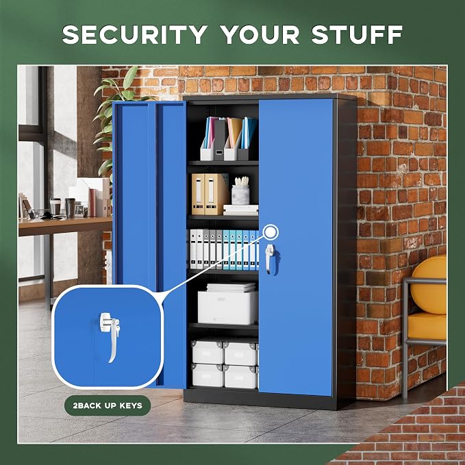 Greenvelly Metal Storage Cabinet, 72" Locking Metal Garage Storage Cabinet with Doors and 4 Adjustable Shelves, Lockable Steel Cabinet for Home Office, Garage, Shop, School (Blue 36" W x 18" D)