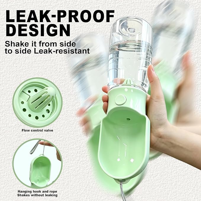 Green Large Portable Dog Water Bottle with Food Container | Travel Dog Water Bowl(500ml),Food Container(180ml),Leak-Proof,2-in-1 Pet Essential Outdoor Supplies for Walks Hikes Campsites