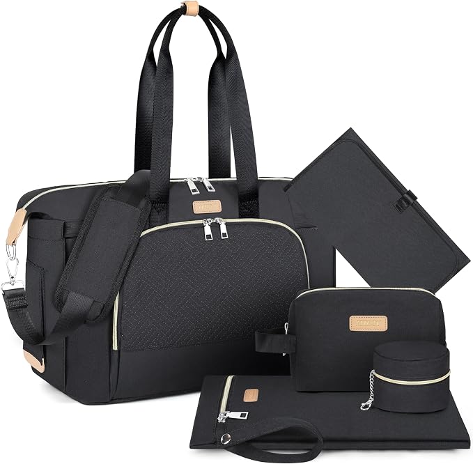 Diaper Bag Tote for Baby 7PCS, Large Mommy Bag with Portable Changing Pad | Multifunctional Hospital Bags for Labor and Delivery with Pacifier Case and Organizer Pouches,Travel Baby Bag for Boy Girl