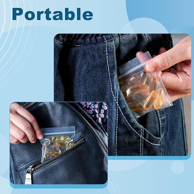 300 Pack Small Pill Bags, 6 mil Sturdy - 3 Assorted Sizes: 2x1.85'', 2.5x2.25'', 3x2.75'' Clear Zip Bags, Reusable Pill Pouch Bags for Travel, Storage, Jewelry & Craft Pieces
