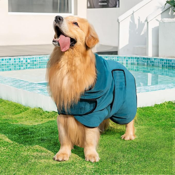 Avont Dog Bathrobe - Super Absorbent Pet Drying Towel Bath Robes After Bath Shower Swim Wet Walk for Puppies -Blue(S)