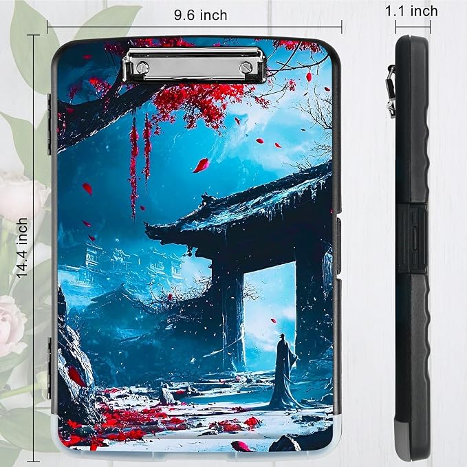 Red Leaf Castle A4 Clipboard with Storage Pen Holder, Clipboards Organizer Nursing Clipboard Foldable File Folder Plastic Clipboard Folio Clip Board for Office Students Classroom Doctor