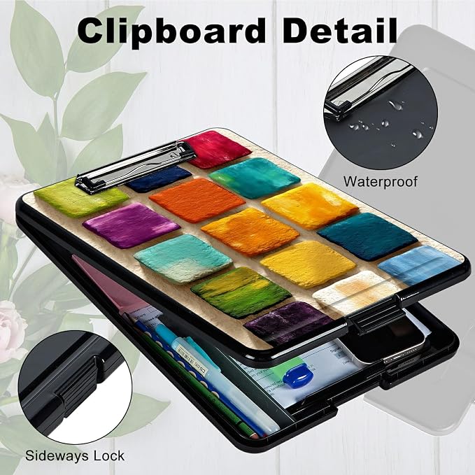 Heavy Duty Storage Clipboard, Slim Nursing Clipboard with Internal Pen Case, Portable File Organizer Case for A4 Letter Size Paper Office Medical Professionals, Watercolor Paint