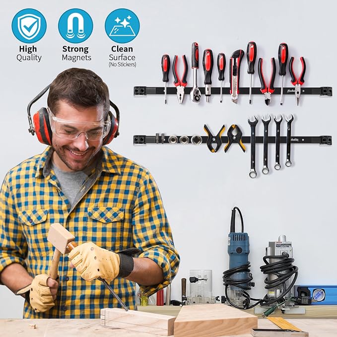6 Pieces 24" Magnetic Tool Holder Strip, Black Magnet Bar, Metal Tool Organizer Rack for Garage Organization, Easy To Install in Workshop, Mounting Screws Included