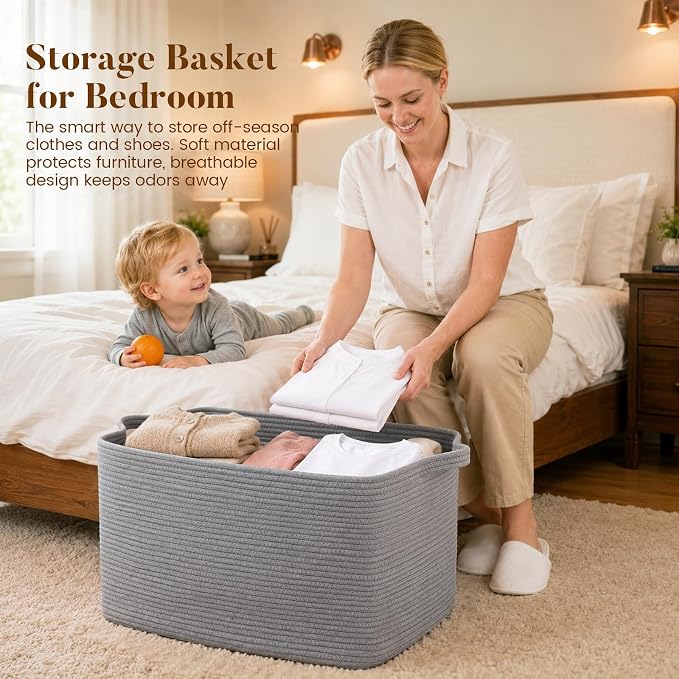 65L Large Woven Blanket Basket for Living Room, 19.7"x15.7"x11.8" | Nursery Laundry Hamper with Handle for Organizing Blankets, Pillows, Toy Storage With Handle, Large Baskets for Organizing