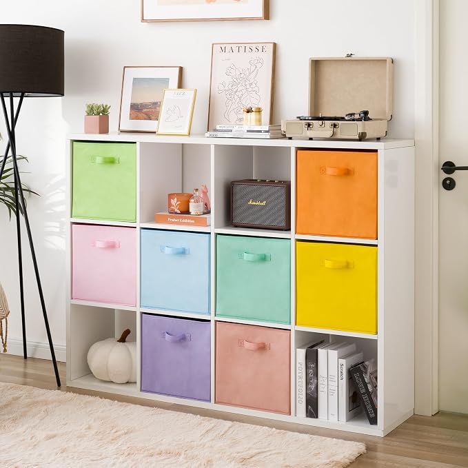 GRANNY SAYS 13 Inch Cube Storage Bins, Pastel Color, 8-Pack | Collapsible, Colorful Cube Organizers with Thickened Base Plate, Sturdy Handles, Decorative Baskets for Shelves, Closet