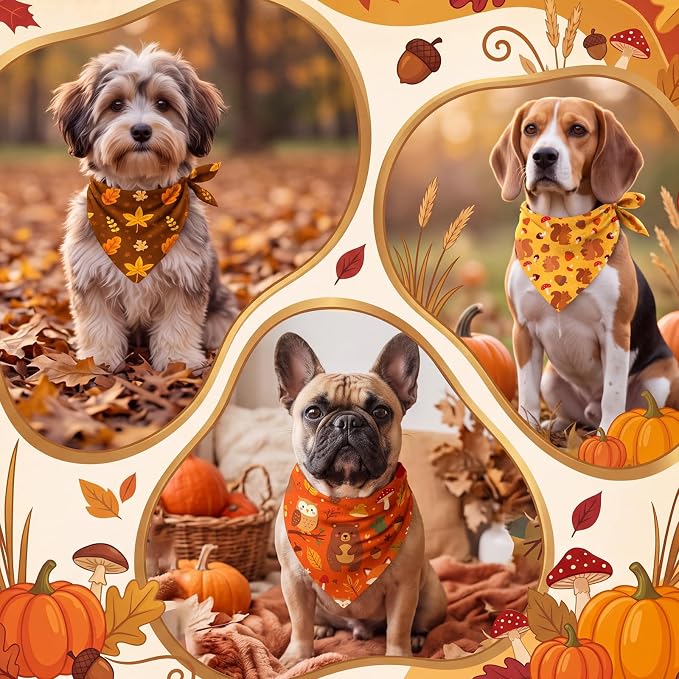 Abbylike 50 Pcs Fall Dog Bandanas Bulk Autumn Leaf Pumpkin Acorn Mushroom