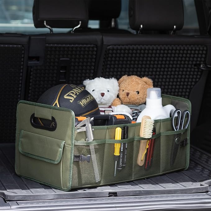 JiatuA Car Trunk Organizer, Collapsible Car Organizers and Storage Green | Sturdy, Large Capacity, Clean Decor, Multi Compartment Container Box, Adjustable Car Accessories for SUV Sedan Truck