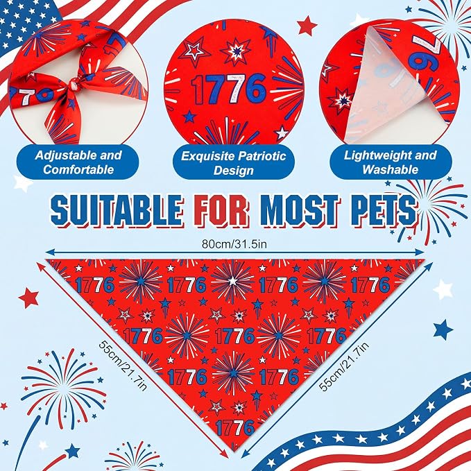 Abbylike 50 Pcs Patriotic Dog Bandanas Bulk 4th of July Bandanas for Dogs Star Triangle Kerchief Bib Scarf Set for Pet Independence Day 250th Anniversary Party Costume, 25 Styles(31.5 x 21.7 x 21.7)