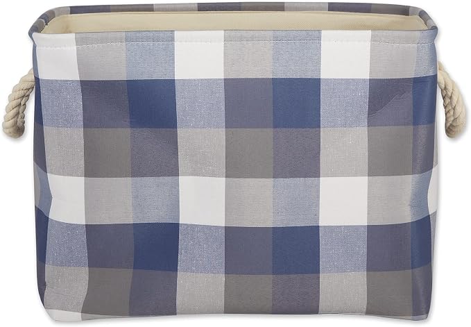 DII Buffalo Check Storage Bin, Medium Rectangle, 16x10x12, Tri Color Blue