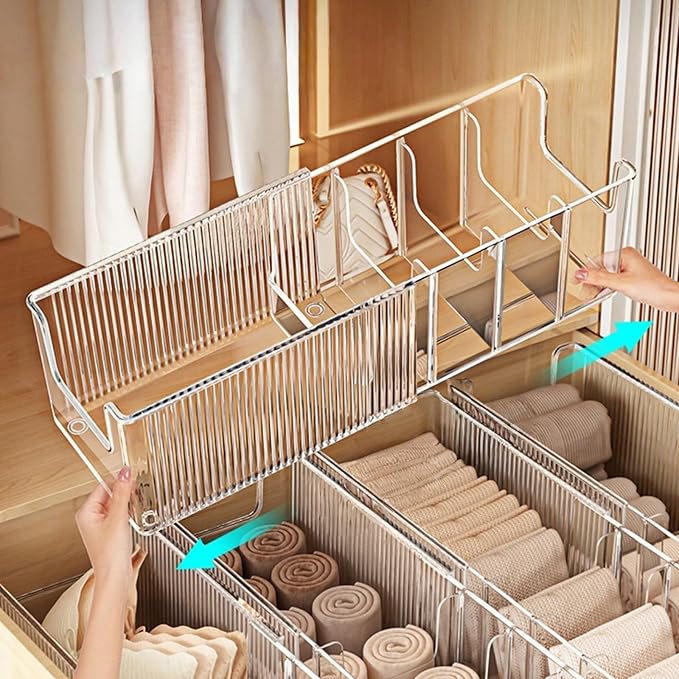 Adjustable Underwear Organizer, Expandable Storage Box with Multiple Compartments for Bras, Socks, Bedroom, Room Organization, PET Materials