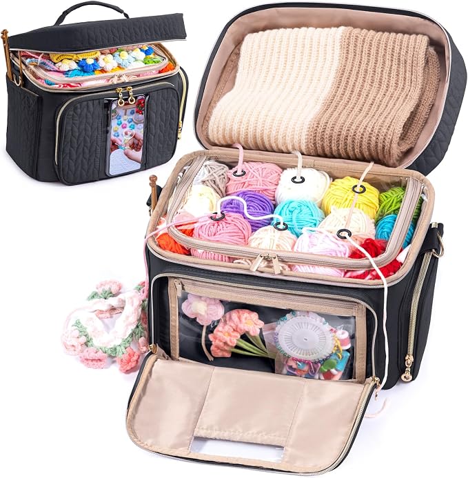 MYBAGZING Crochet Bag Organizer - Yarn Bags for Crocheting - Crochet Storage Bag with Pockets for Crochet Hooks, Crochet Accessories - Yarn Organizers - Yarn Holders for Crocheting - Knitting Bags