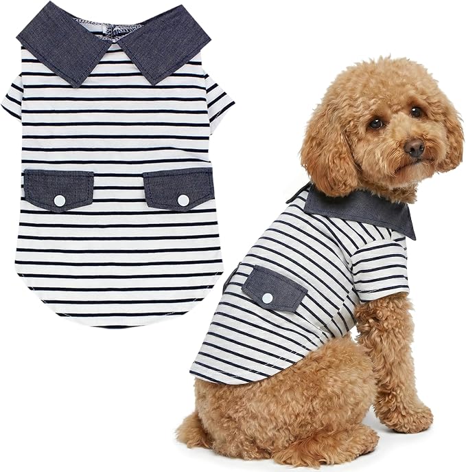 Parisian Pet Preppy Boy Polo Dog Shirt – Classic Cotton Pet Apparel with Collar - Soft Breathable Puppy T-Shirt - Cute Trendy Dog Clothes - Ideal Summer Clothes for Large Dogs - Shirts for Dogs Boy