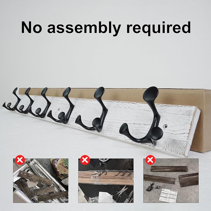 SKOLOO 36-Inch Wood Coat Rack Wall Mount with 6 Triple Hooks - Ideal for Family Entrances, Classrooms, and Pet Supplies Storage - Distressed White Wash
