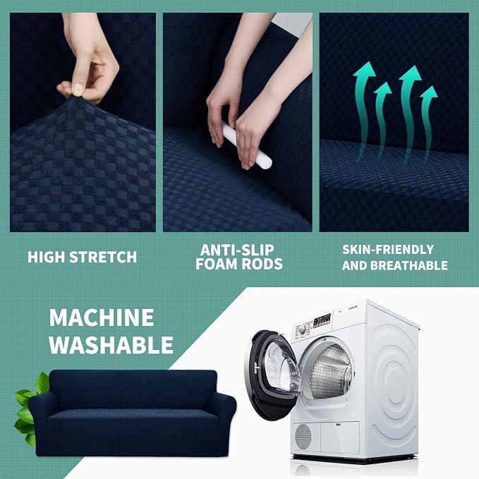 YEMYHOM Couch Cover Latest Jacquard Design High Stretch Sofa Chair Covers for Living Room, Pet Dog Cat Proof Armchair Slipcover Non Slip Magic Elastic Furniture Protector (Small, Navy)
