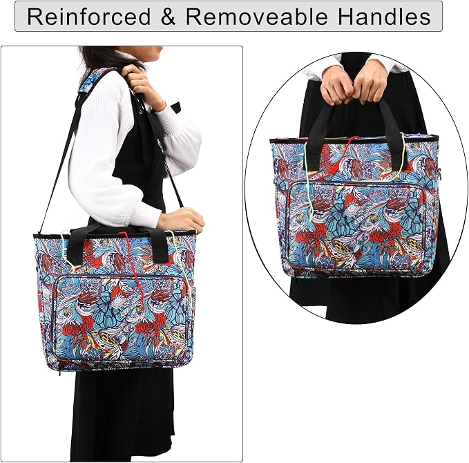 Yarn Knitting Storage Tote-Large Capacity Crochet Organizer Portable Travel Bag with Shoulder Strap Crochet Hooks Case for Unfinished Bulk Project
