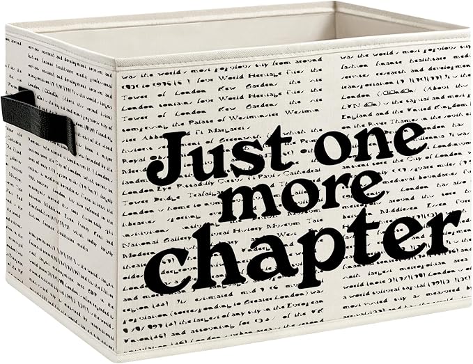 Just One More Chapter Foldable Storage Bins Box with Handles, Black and White Minimalist Decorative Storage Boxes Baskets Toybox Organizer for Library Reading Nook Corner Room