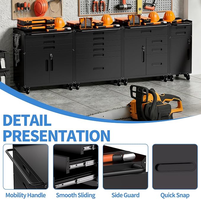 Metal Storage Cabinet for Garage, Tool Cabinet, Utility Cabinet | Wheeled, Rolling Tool Cabinet, 6 Drawers, Top Countertop, Pegboard, Assembly Required, Black