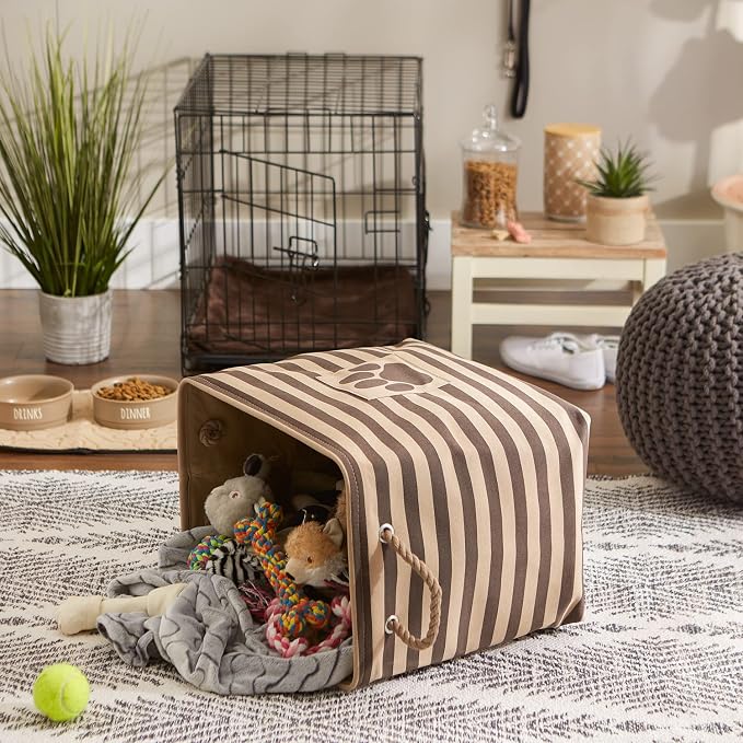 Bone Dry Pet Storage Collection Striped Paw Patch Bin, Large Rectangle, Brown