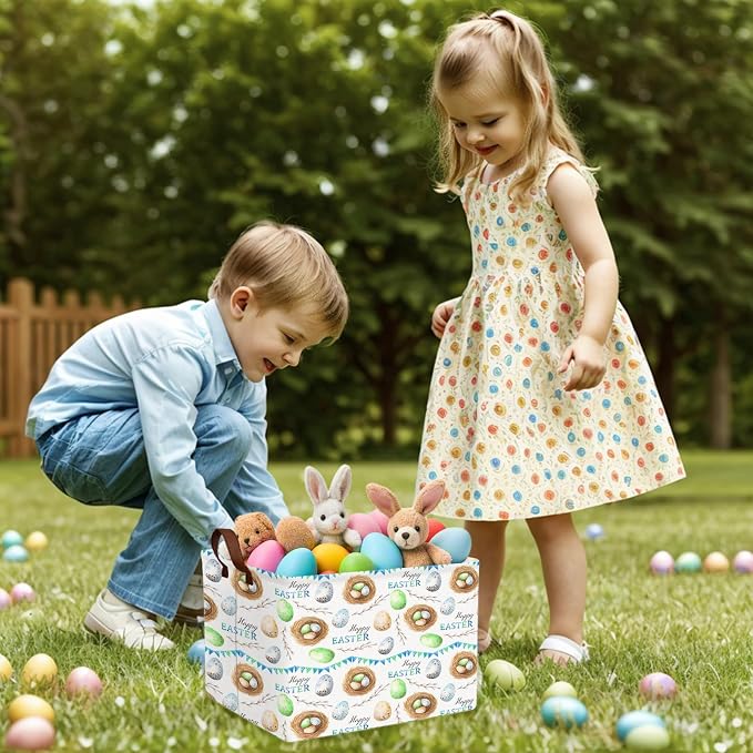 Large Cute Easter Basket for Kid Empty Gift Baby Rectangle Storage Bin Bunny Eggs Boy＆Girl Room Décor (Bird Nest)