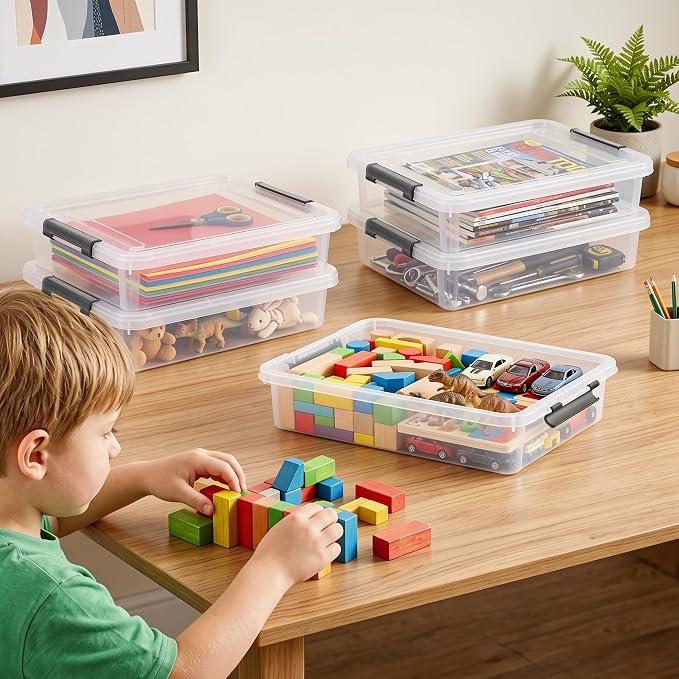 Citylife 6Qt 4Packs Clear Craft Organizers and Storage BOX, Sensory Bins | Stackable Board Game Storage Bins with Lids for Art Supplies, Paper, Puzzle, Tools, Home, Office, School Supplies