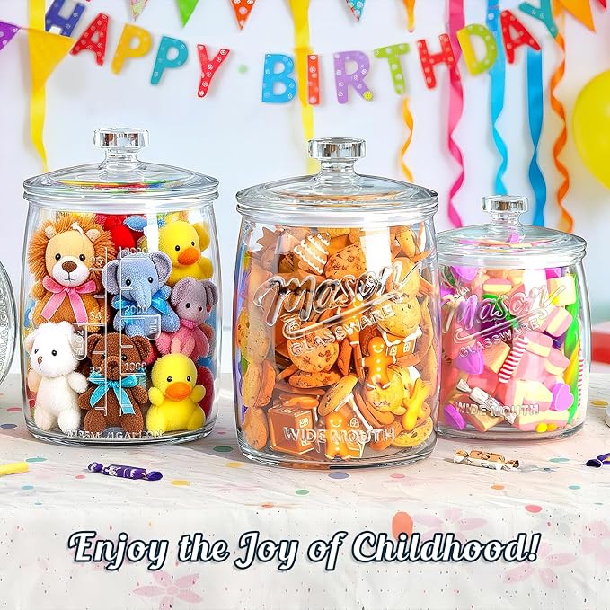 Cookie Jar with Airtight Lids, Half Gallon Wide Mouth Mason Jar | 2 Pack 64 Oz Glass Jar for Cookies, Candy, Flour, Dog Treats, Coffee, Laundry Room Storage & Pantry, Sourdough Starter Jar