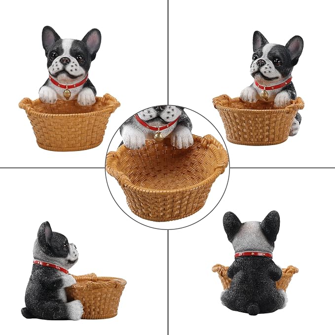 Cute French Bulldog Candy Bowl, Resin Dog Figurine Key Bowl for Entryway Table, Desktop Storage Basket Organizer for Desk, Unique Dog Lover Gift