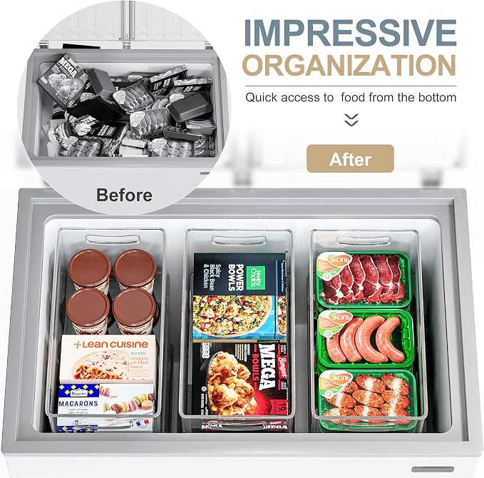 Heyuzb 16 PACK Freezer Organizer Bins Fridge Organizers and Storage Stackable Refrigerator Organizers Bins with Side Handles Clear Storage Bins for Pantry, Under Sink, Kitchen Cabinet