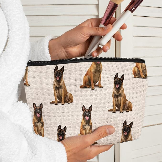 Belgian Malinois Dog Makeup Bag, Belgian Malinois Lovers Gifts Cosmetic Bag for Women, Dog Mom Lovers Owner Gifts for Women Christmas, Pet Lover Gift Zipper Travel Makeup Pouch for Purse